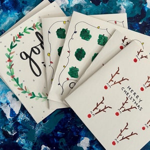 Pacote de cartões de Natal feitos à mão | Cartões de Natal em aquarela | 6 cartões com envelope