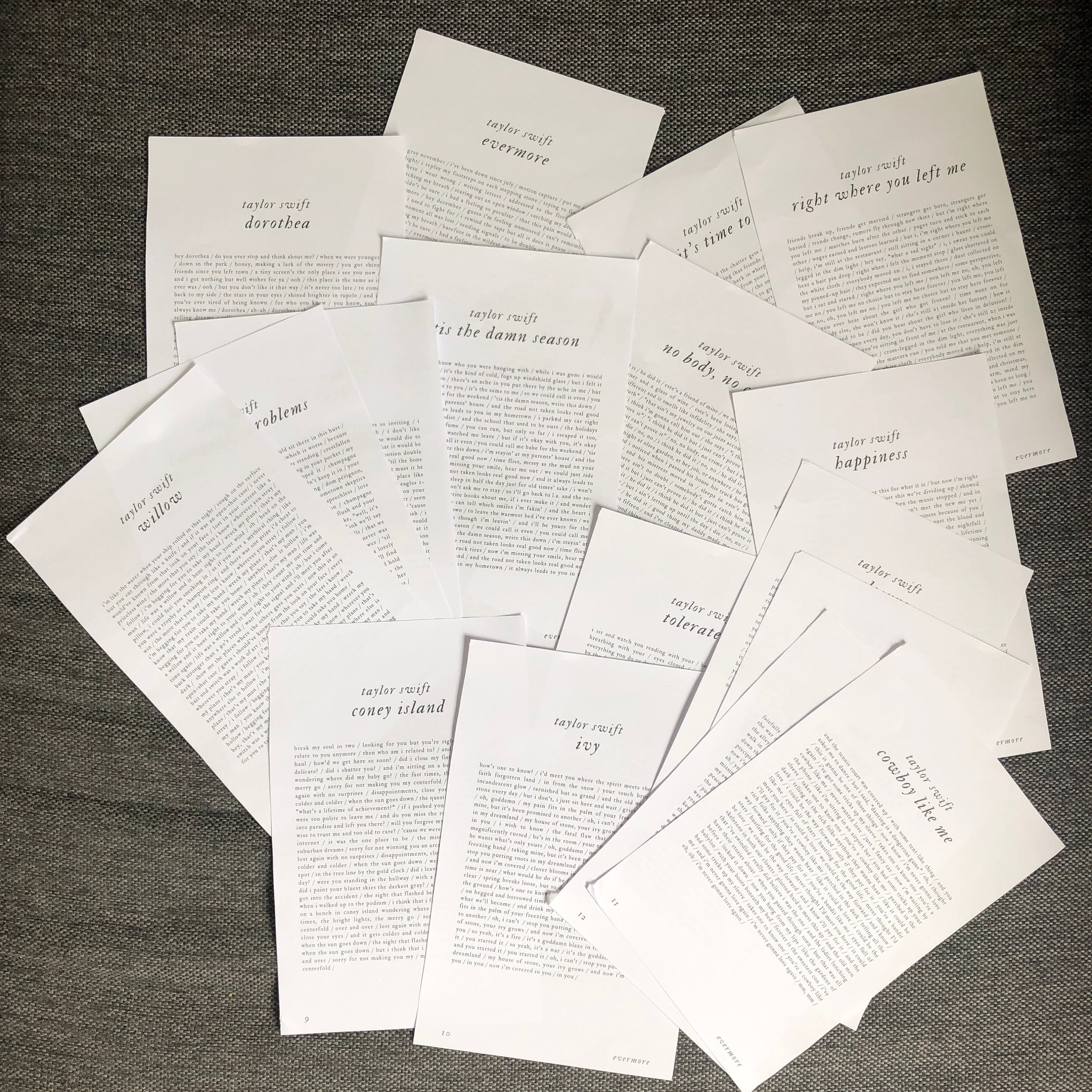 Evermore Lyrics Book Printable Taylor Swift Poster Scrapbook Book Pages Taylor Swift Lyrics