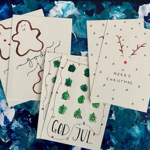 Pacote de cartões postais de Natal feitos à mão | Cartões de Natal em aquarela | 6 cartões com envelope