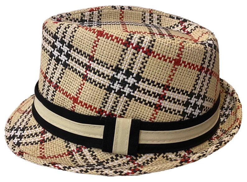 FEDORA Trilby Gangster Bucket MEN WOMEN Paper Straw Plaid Hat Cap