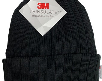 Dark Gray Cuffed Beanie 3M Thinsulate Fleece Lined Ribbed Winter Cap Hat