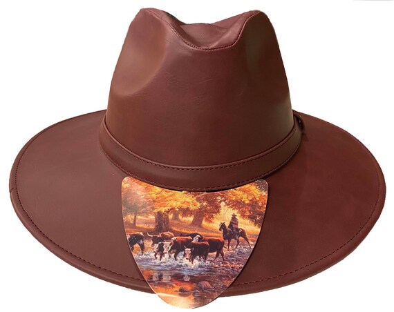 Outback Ranger Western Cowboy Leather Fedora Bucket Hat Cap