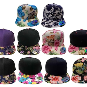 FLAT BILL SNAPBACK Vintage Flower Hawaiian Baseball Cap Floral Hat