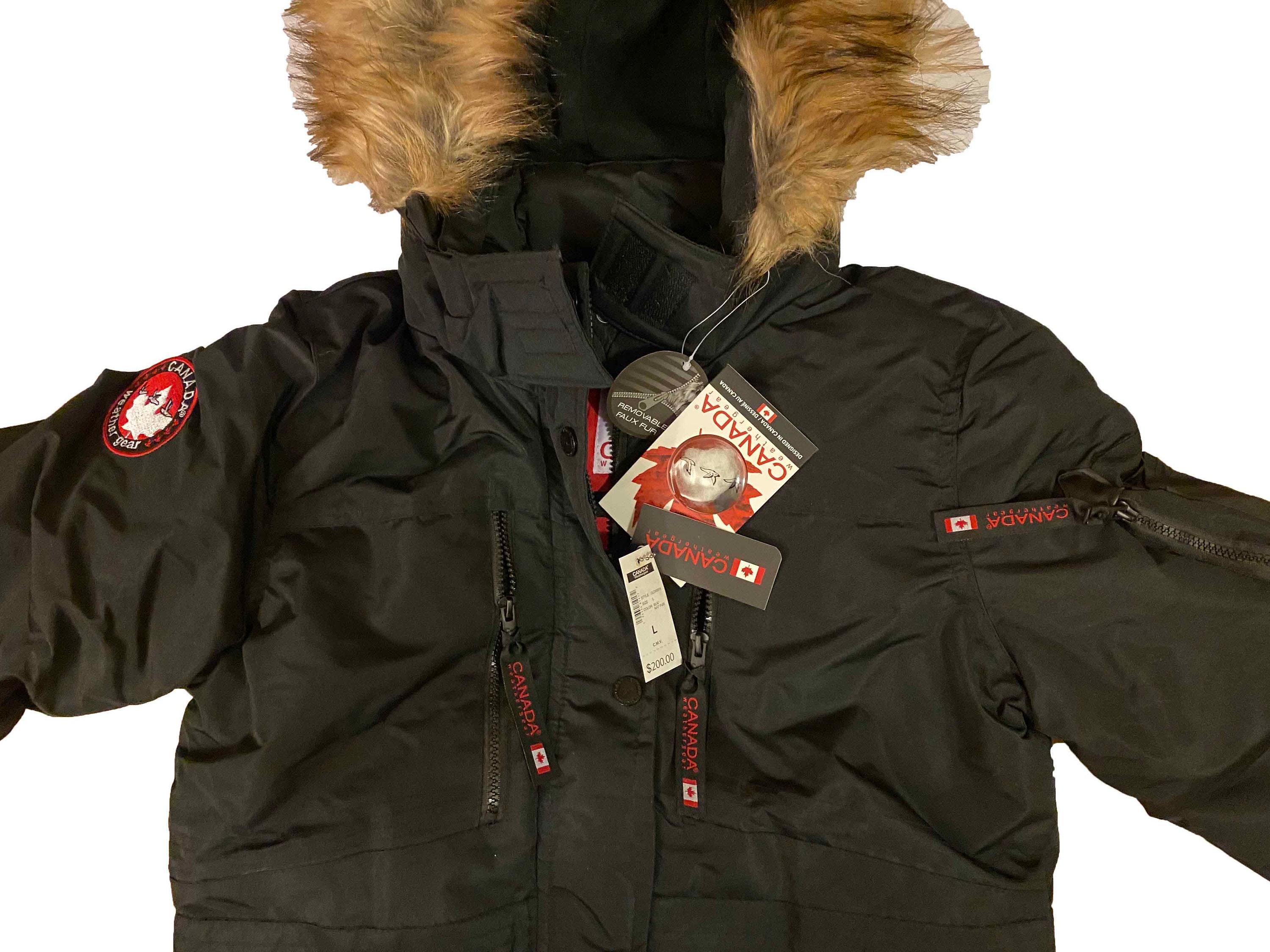 Canada Weather Gear Waterproof Shell Black Long Warm Jacket Coat Puffer with Removable Hood