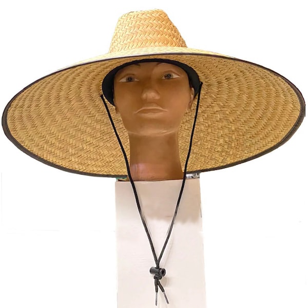 Jumbo Big Brim Straw UV Protection Gardening Outdoor Activities Hat with Adjustable Chin Cord