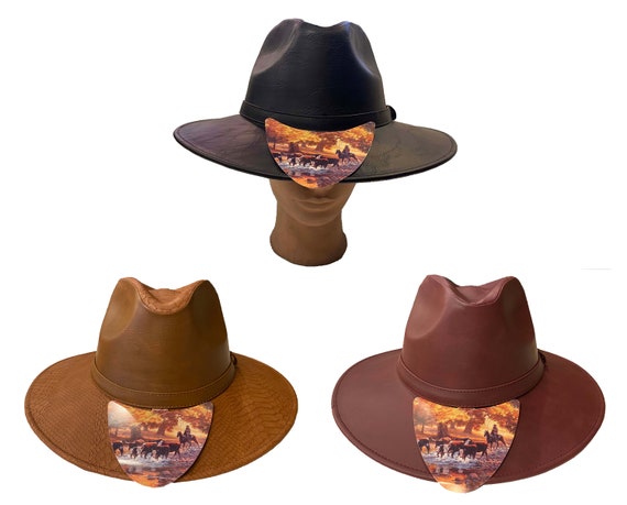 Outback Ranger Western Cowboy Leather Fedora Bucket Hat Cap