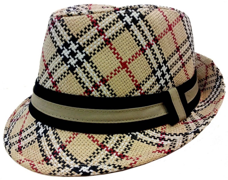 FEDORA Trilby Gangster Bucket MEN WOMEN Paper Straw Plaid Hat Cap