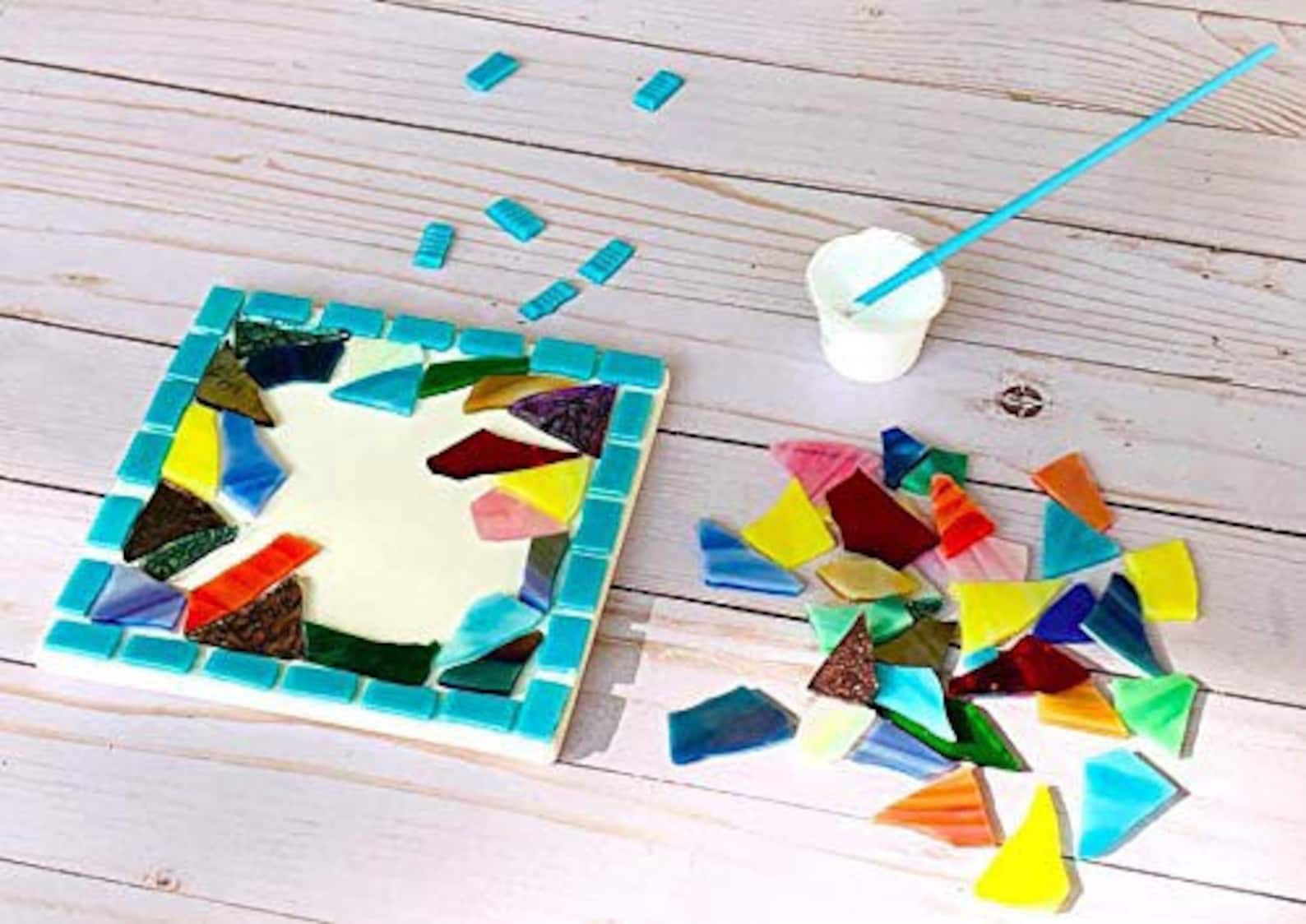 Mosaic Kit Adult Stained Glass Pieces Glass Mosaics DIY Kit Etsy