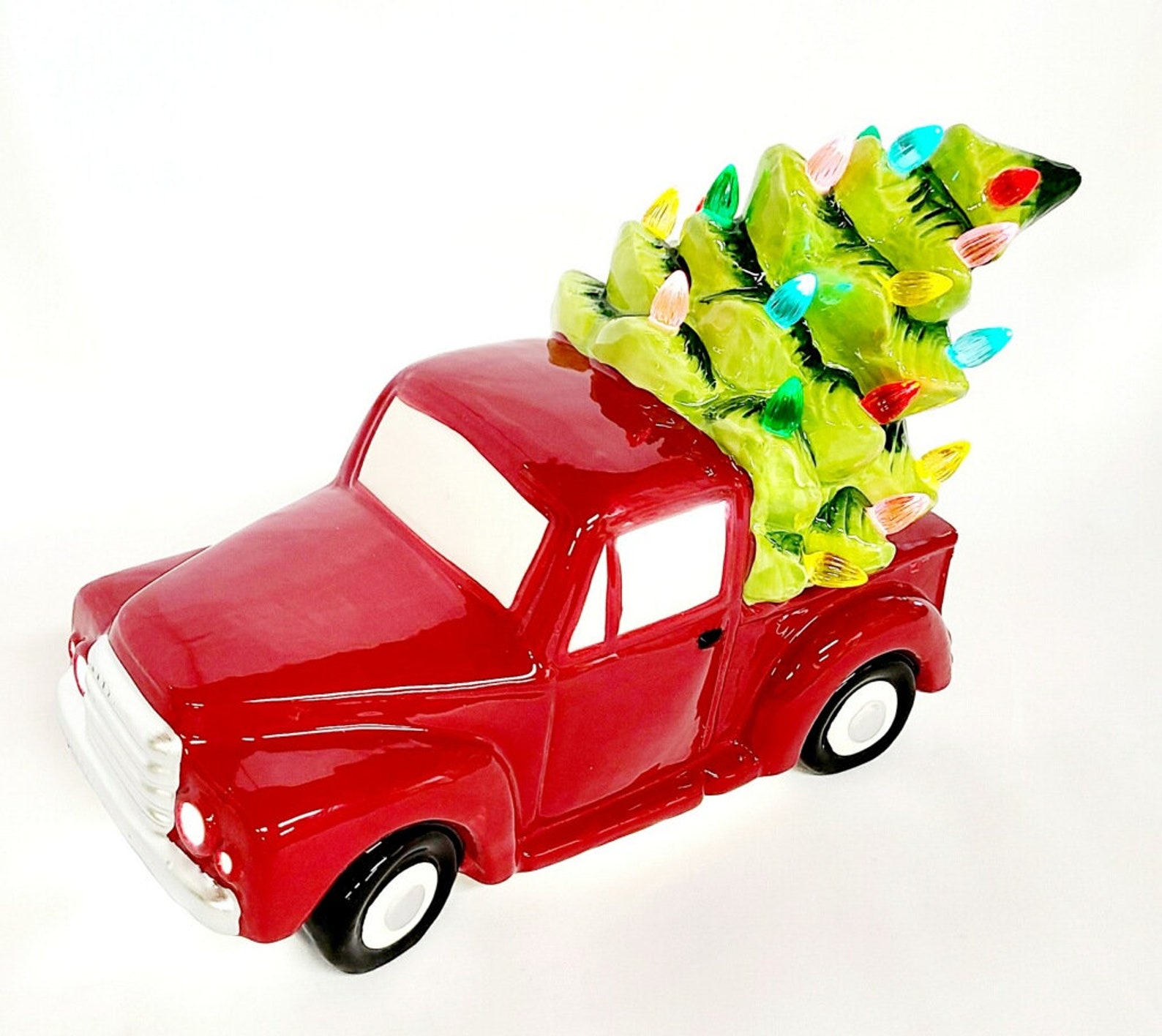Ceramic Truck With Christmas Tree Truck Hand Painted Old Truck Etsy