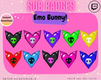 Sub-badge Emo Bunny, gothic-badge, kawaii-sub-badges, sub-badges katten, schattige sub-badge, sub-badge Kitty, sub-badges hart, hart-emote