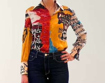 Authentic Valentino x Basquiat Silk Beaded Shirt Free US Shipping