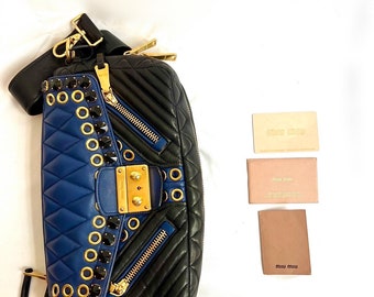 【美品 正規品 】miumiu NAPPA BIKERショルダーバッグ MIU MIU Nappa Matelasse Biker Shoulder Bag Inchiostro Black