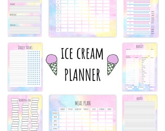 Ice cream printable planner undated