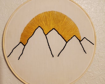 Mountain Sunset Hand Made Embroidery Hoop