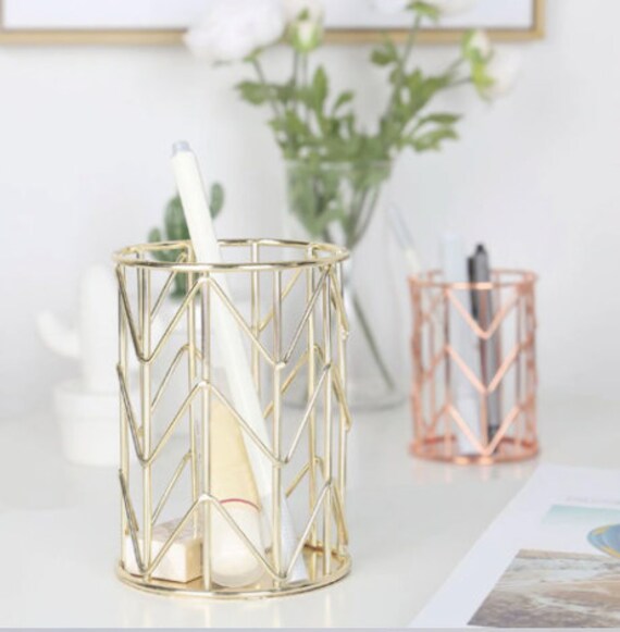 Gold or Rose Gold Storage Containers Stationary Holder Etsy