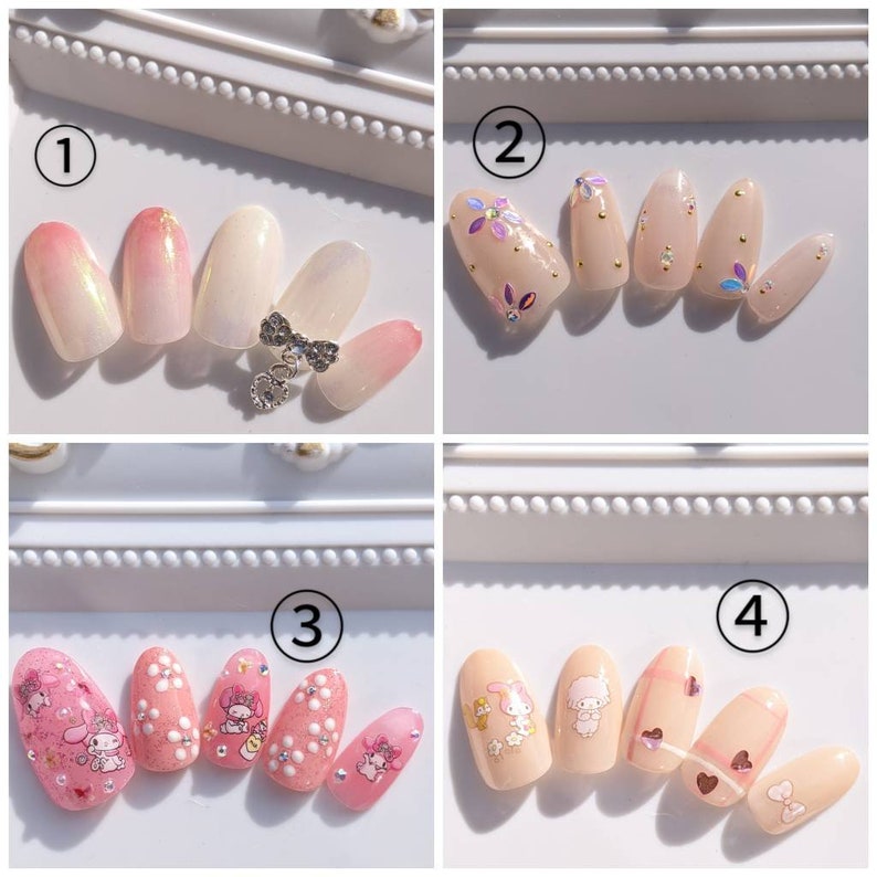My melody press on nails glitter dot ribbon nails japanese Etsy