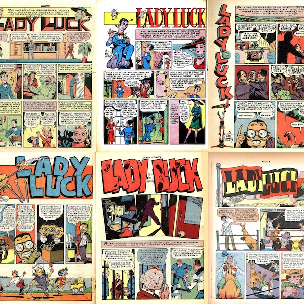 Lady Luck comics collection 1940s. Over 700 pages of Lady Luck stories from Quality comics. 4 page stories, PDF files.