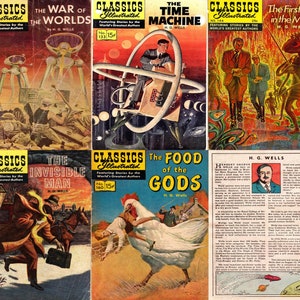 H G Wells Illustrierte Graphic Novels - Unsichtbarer Mann, Zeitmaschine, Krieg der Welten, Nahrung der Götter, erste Menschen im Mond. PDF-Format