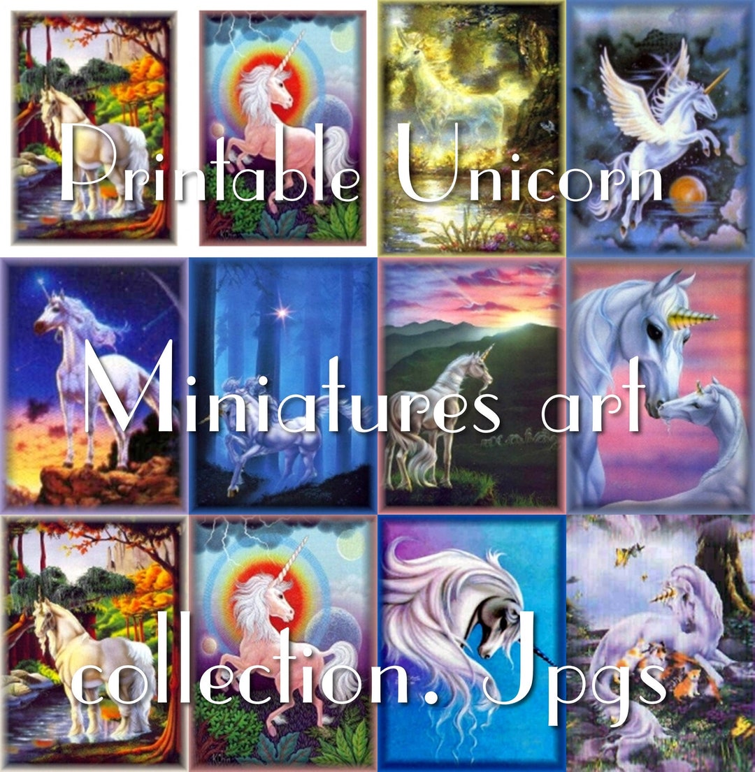 Printable Vintage Unicorn Miniature Art Collection. 23 Pictures of ...