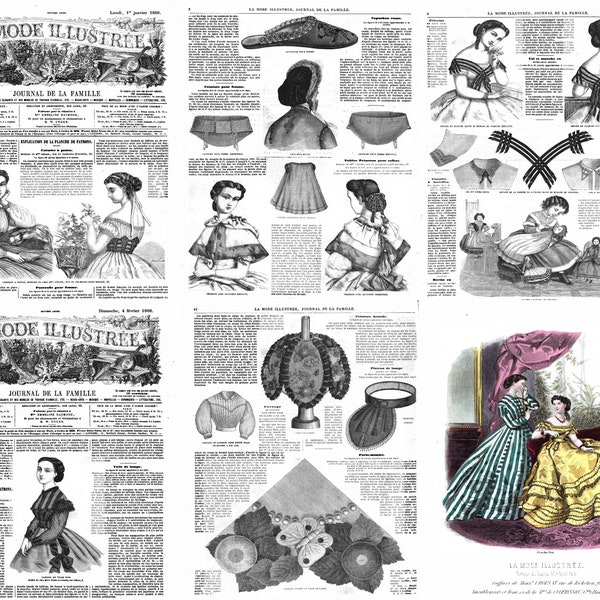 La Mode illustrée Vintage Ladies Lifestyle and Illustrated Fashion Magazine. 1866 Jan to October collection, 36 issues, 340 + pages, PDFs.