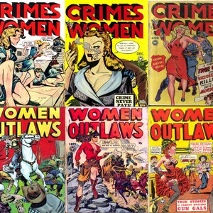 Crimes by Women and Women Outlaws Comics - True Crime Stories 1940s - Hattie Long Beautiful Blonde Bandit, Ole Bunder. 21 issues PDF