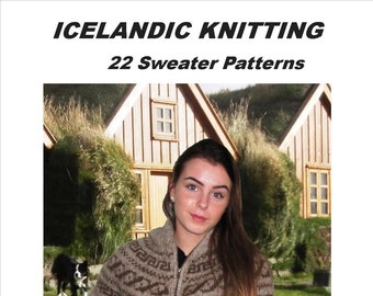 PATTERN BOOK  22 sweaters with patterns and instructions in pdf made of Álafosslopi, download it or just print it.