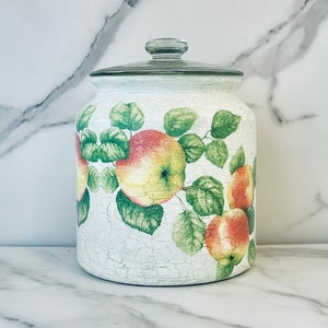 Peaches/Fruit Kitchen canister, 1/2 gallon, 64 ounce, H8&quot;xW6&quot;cookie jar caddy for candy, nuts, tea, K-cups, coffee, dry food storage