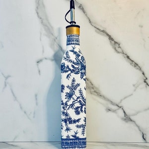 Blue and White Chinoiserie inspired Olive Oil Dispenser, Blue & White Decoupage Cruet, 16 ounces 11"H (not including pourer) x 2"W