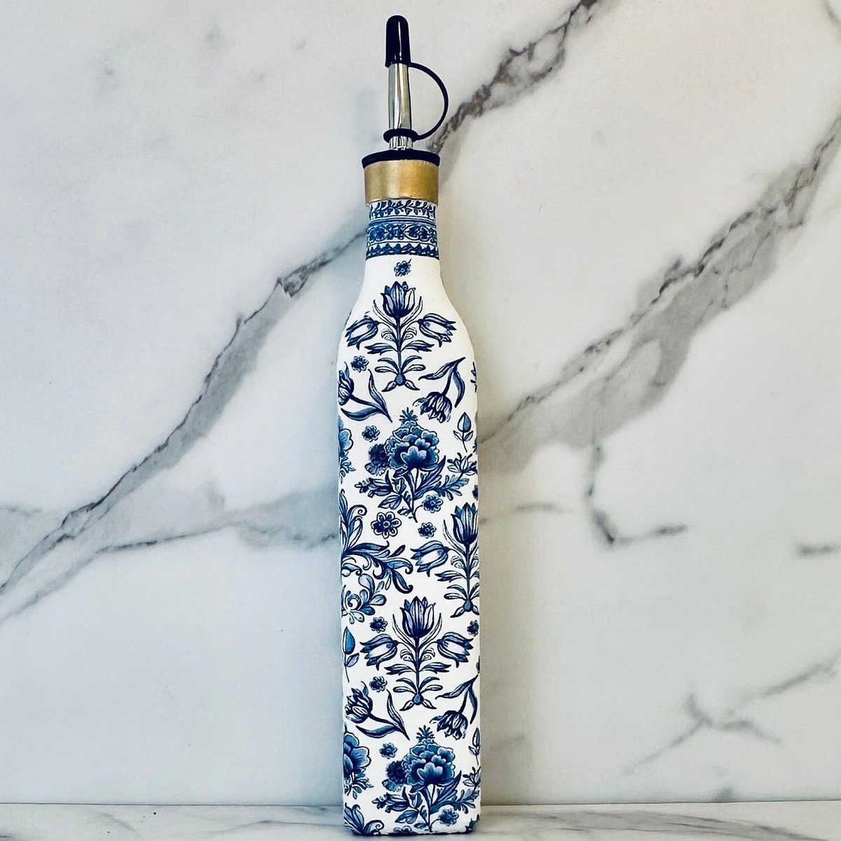 Blue & White Chinoiserie Inspired Olive Oil Dispenser, Olive Oil Cruet, Olive Oil Decanter Mediterranean Oil Decanter, 16 Ounces, H11" X W2" - Etsy