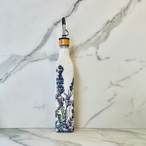 Lavender garden themed oil/vinegar dispenser, olive oil cruet oil, Mediterranean oil decanter, Greek, Italian themed, 16 ounces, H11&quot;x W2&quot;