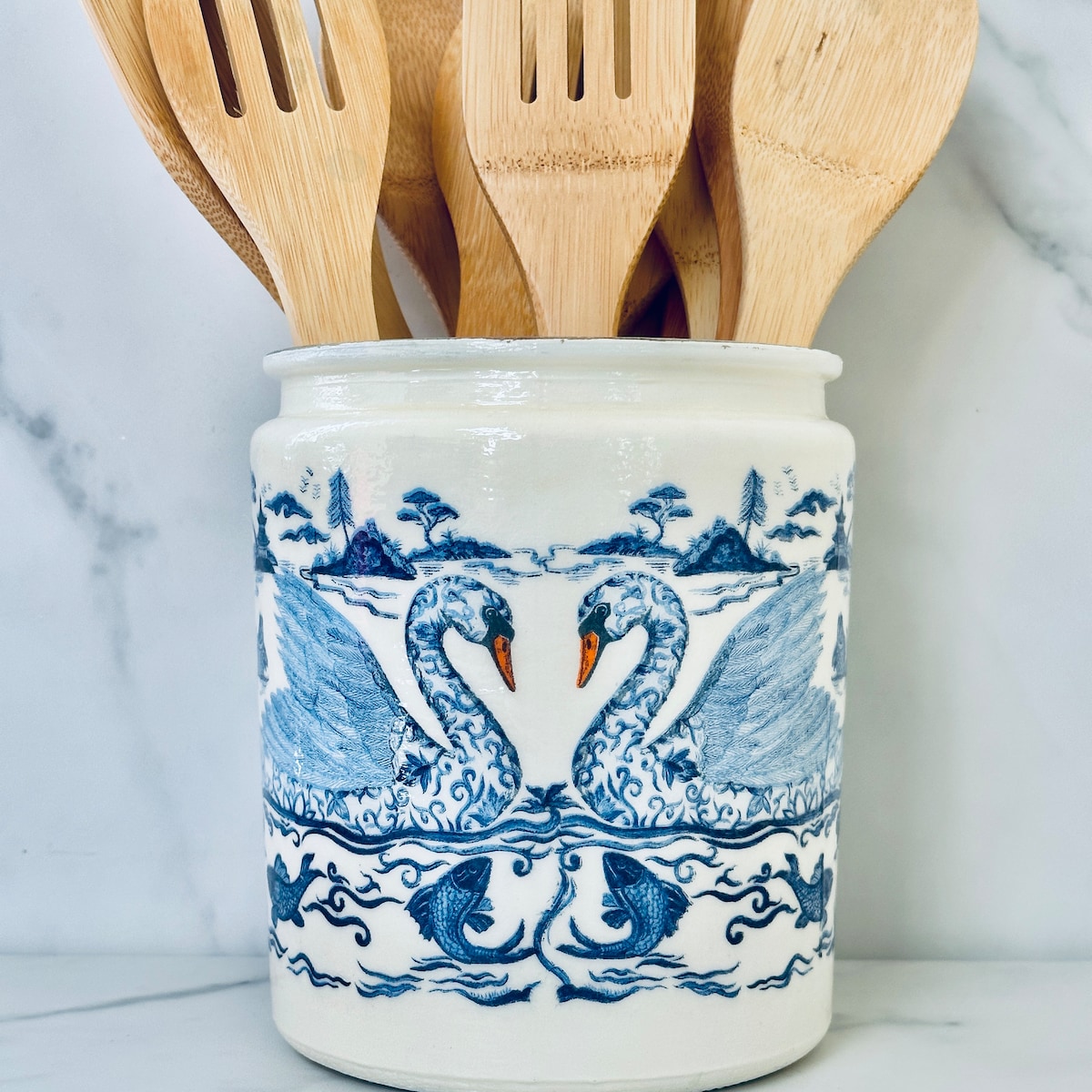 Blue & White Swan Chinoiserie Kitchen Utensil Holder, 64 Ounces, .5 Gal, 6.5"h X 5.5"w Glass Container. - Etsy