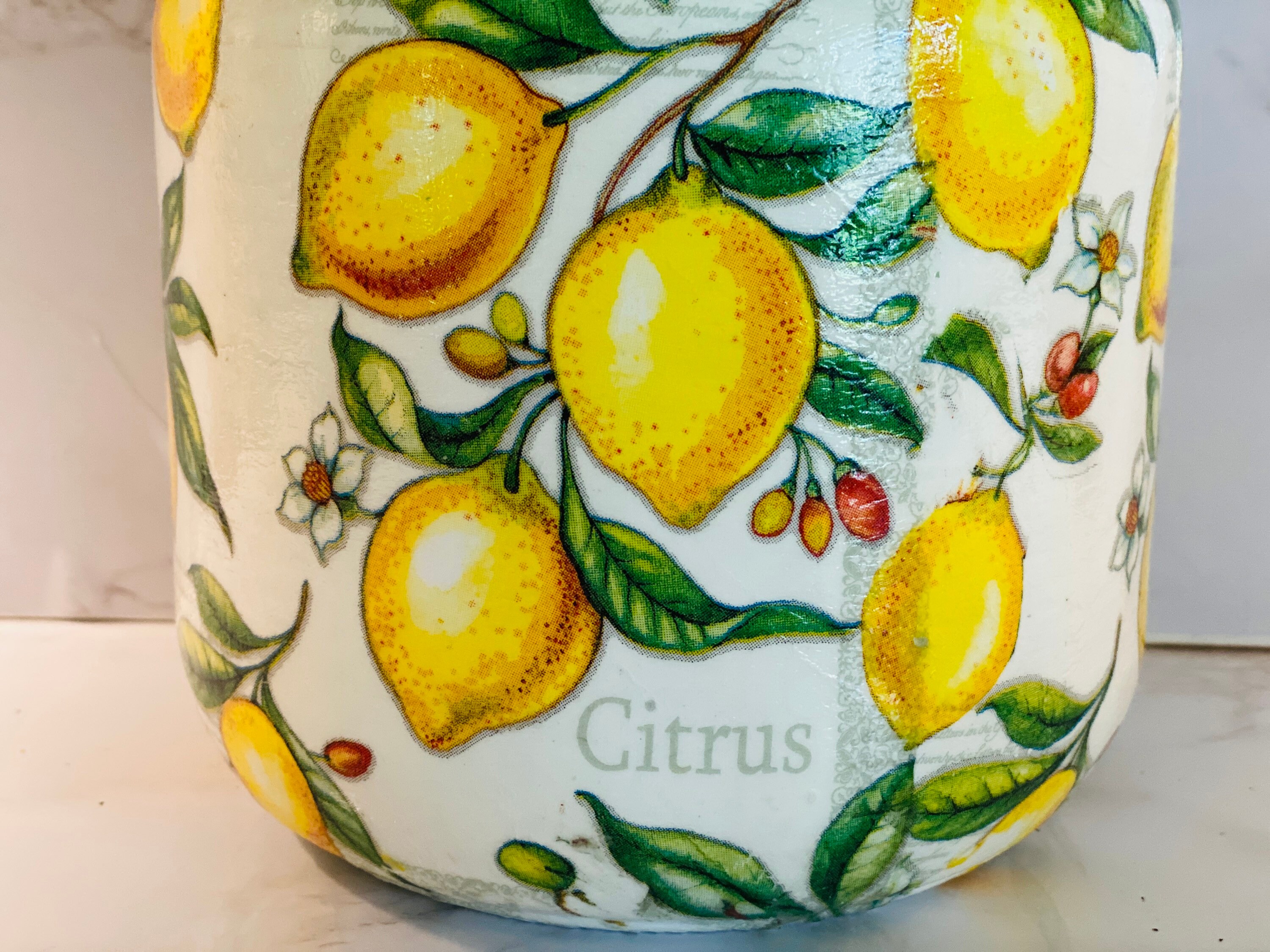 Kitchen canister Bright yellow lemon themed 1/2 gallon Etsy