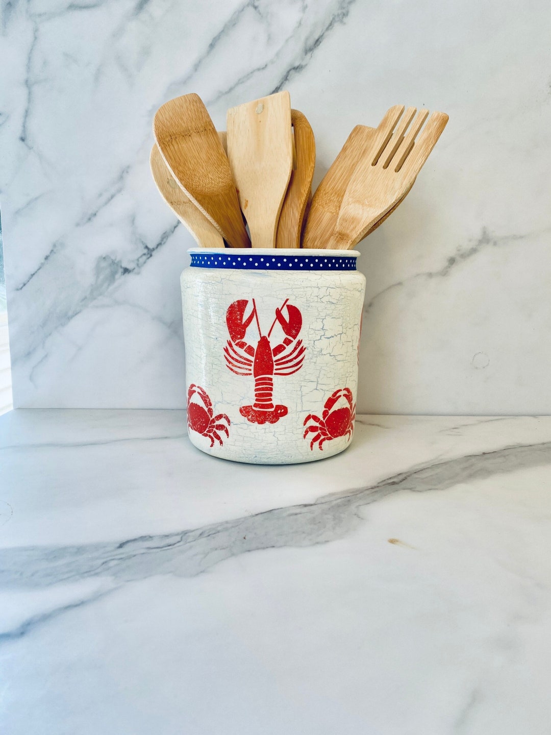 Extra Large Lobster/crab/beach Themed Kitchen Utensil Holder, Utensil