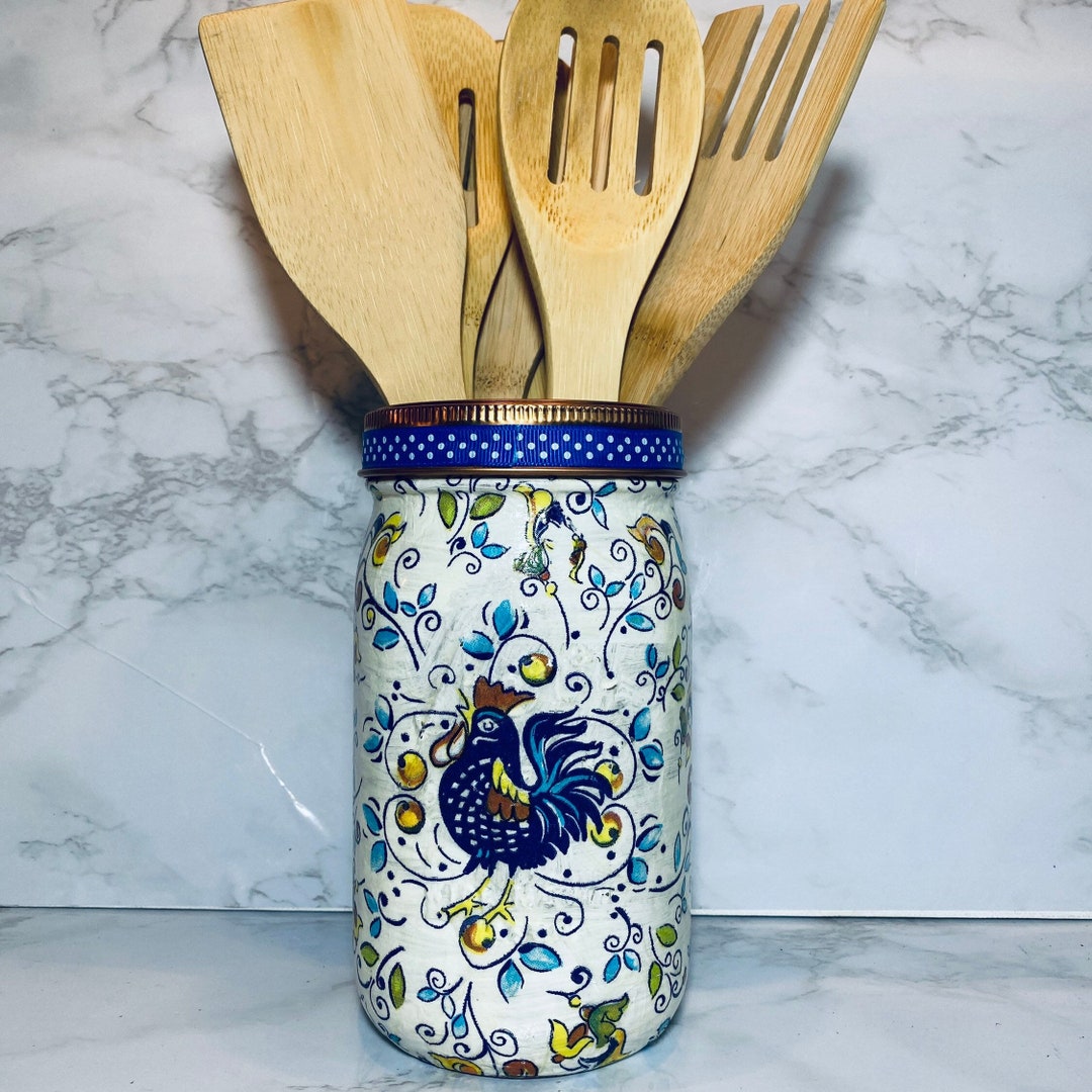 French Country, Rooster, Farmhouse Kitchen Utensil Holder, Caddy ...