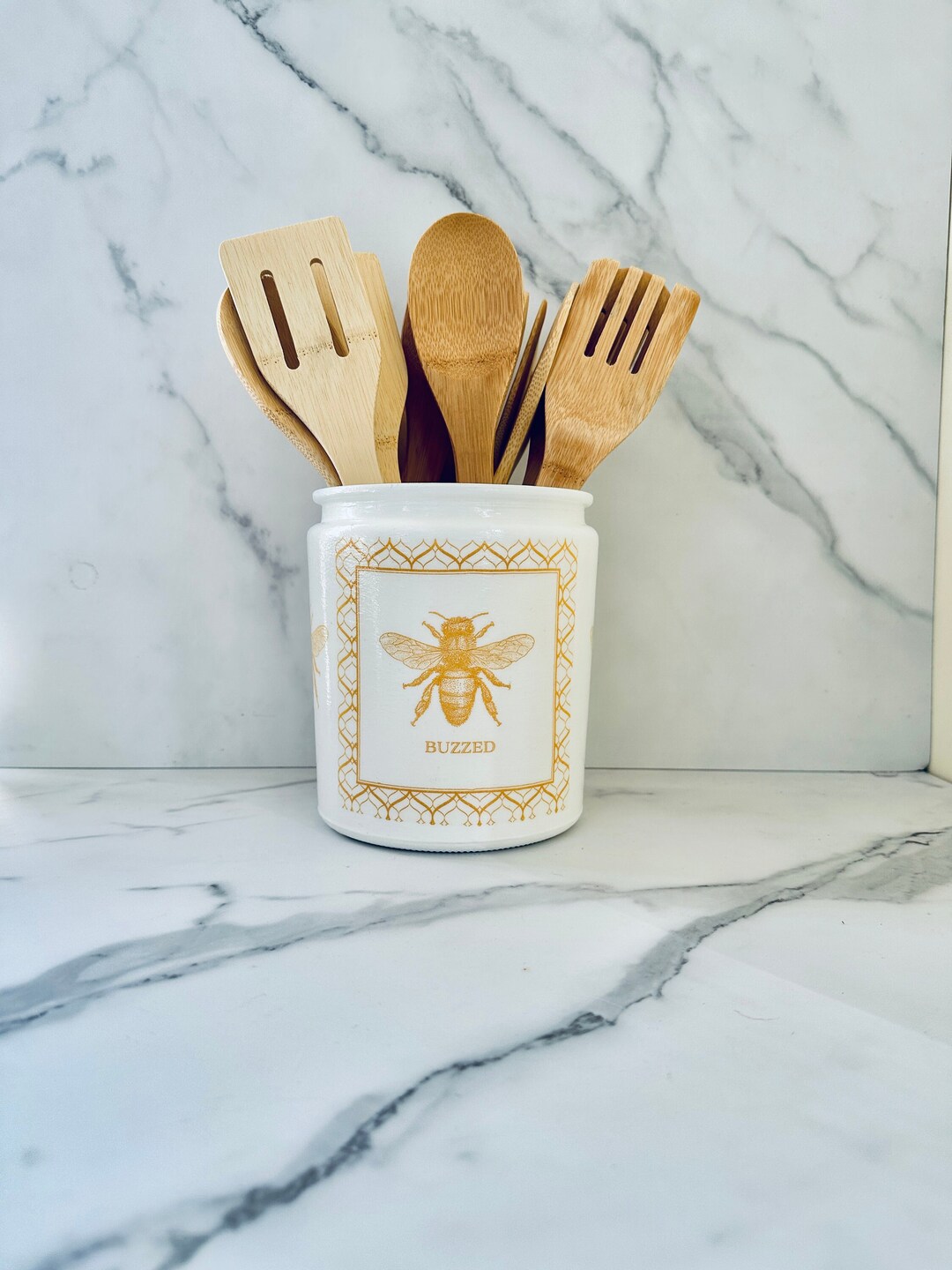 Honey Bee Utensil Holder, Bee Utensil Crock, Honey Bee Planter, Honey