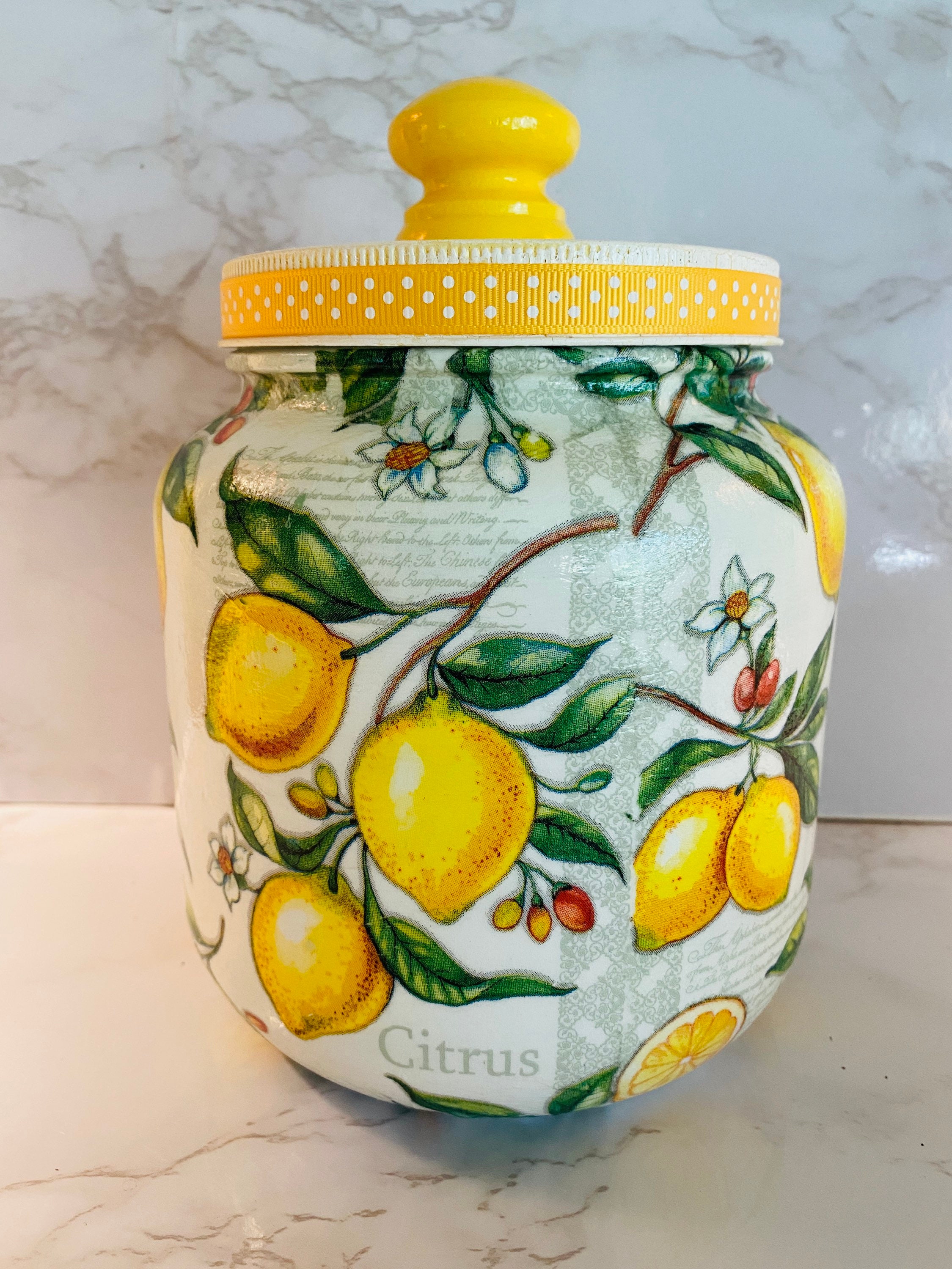 Kitchen canister Bright yellow lemon themed 1/2 gallon Etsy