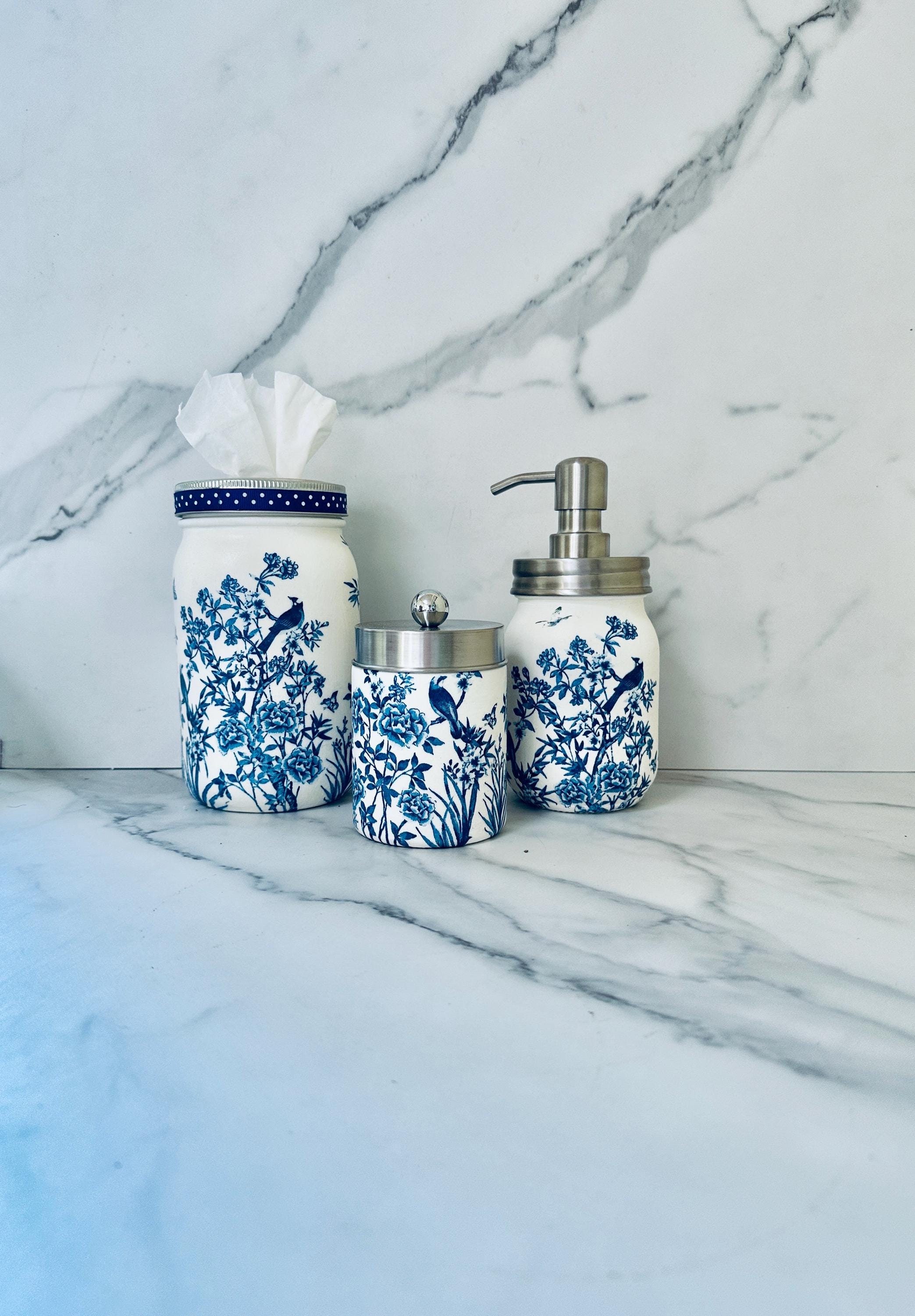 Blue & white toile bath set/French country bathroom set/toile vanity set/bathroom organizer, toile bathroom decor, toile bathroom organizer