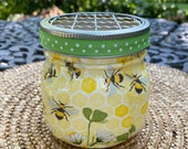 Mini vase 4 quot x 4 quot mason jar, bumblebee theme, thank you gift, get well, home office accessory kitchen handmade in USA