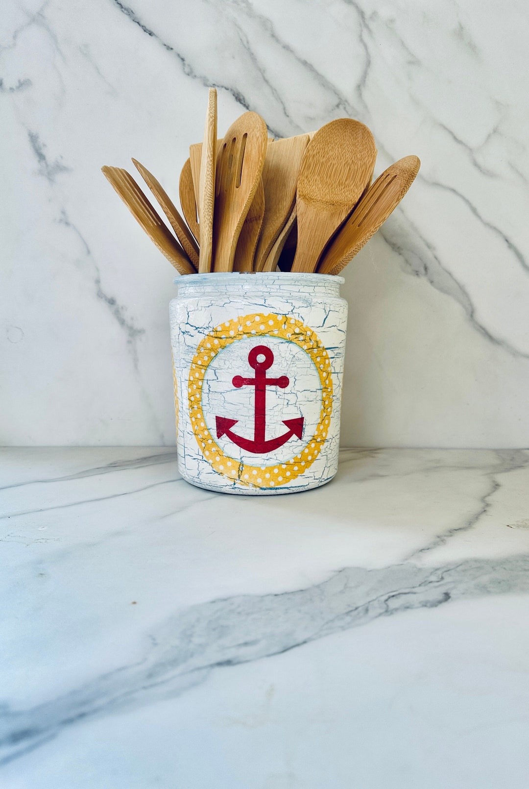 Nautical Beach Themed Kitchen Utensil Holder Utensil Caddy Etsy