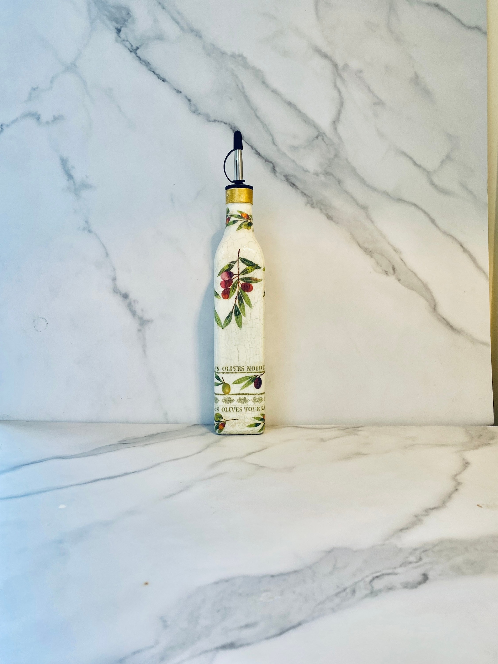 Mediterranean Olive Oil Dispenser: Italian, Greek oil or vinegar Cruet, 11"H x 2W" (without the pourer), holds 16 oz.