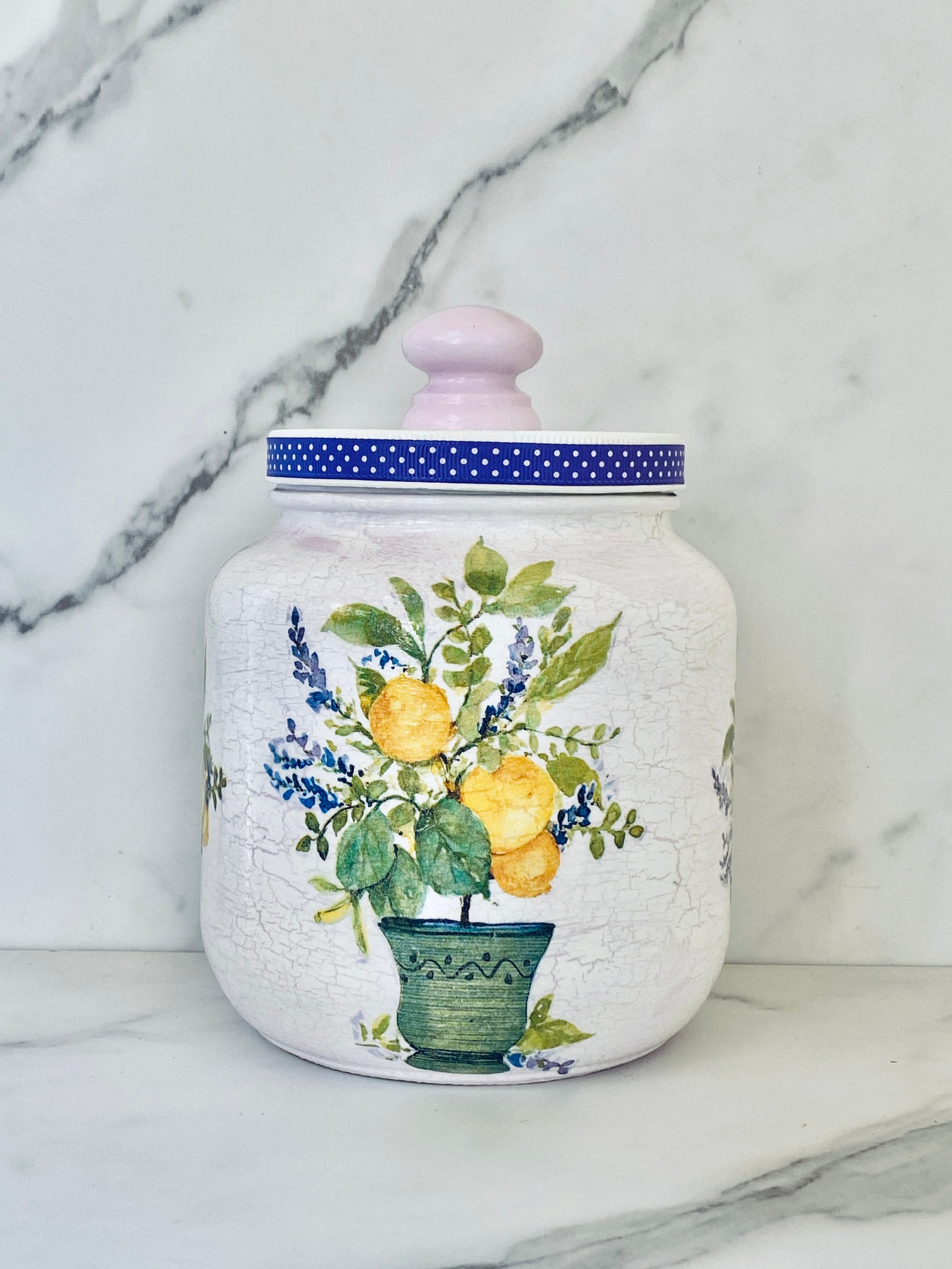 Lavender and Lemons Decoupage Cookie Jar: 64 Oz. Kitchen Canister