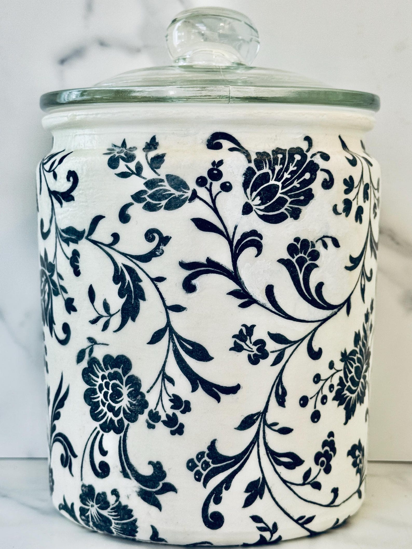 Black & White Floral Chinoiserie Cookie Jar: 64oz Decoupage Black and ...