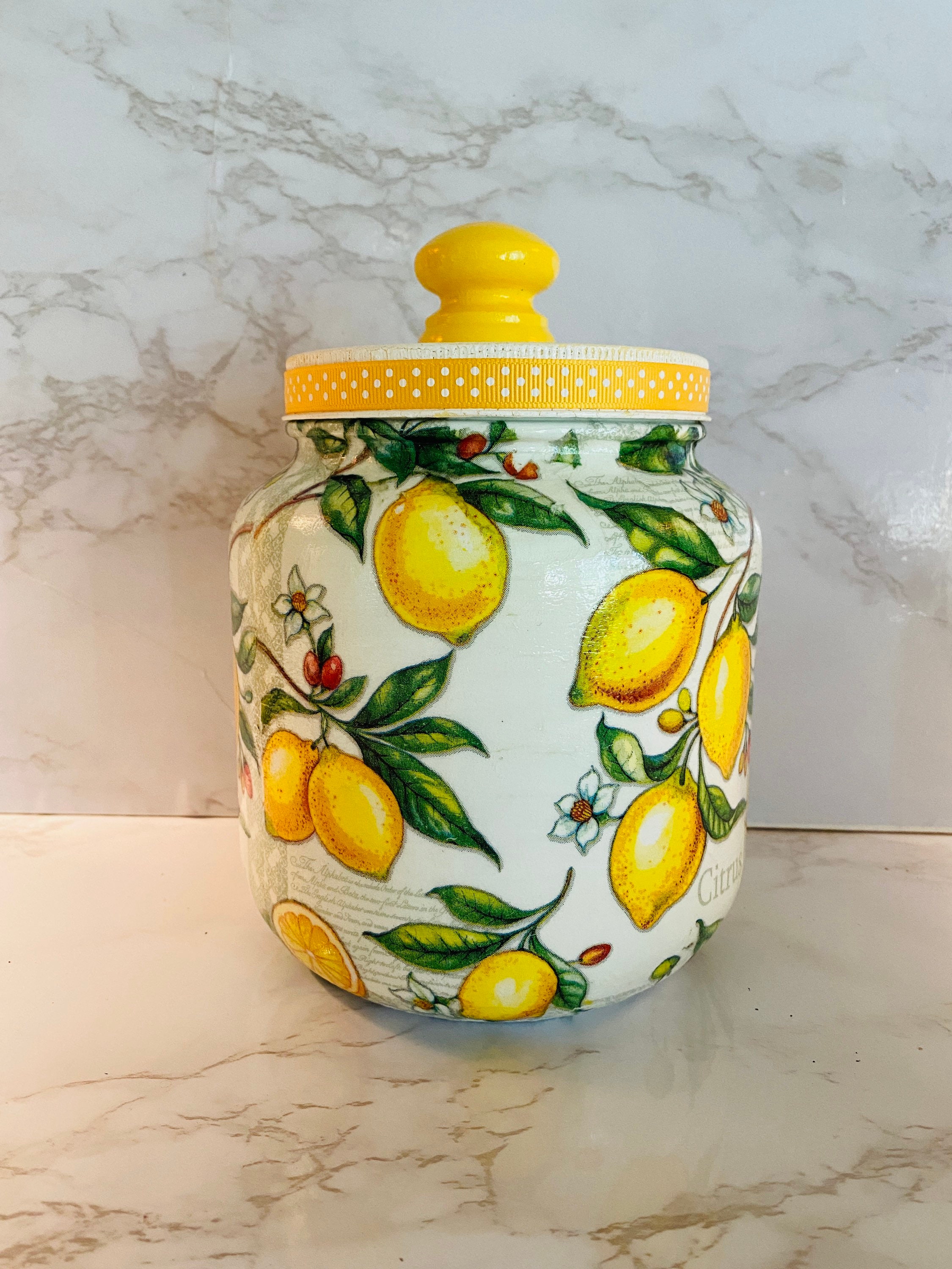 Kitchen canister Bright yellow lemon themed 1/2 gallon Etsy