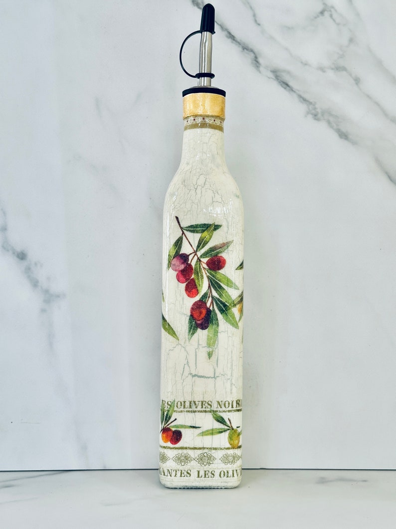 Dispensador de aceite de oliva/vinagre italiano, aceitera, decantador de aceite de oliva mediterráneo, griego, 16 onzas, 11" de alto x 2" de ancho imagen 2