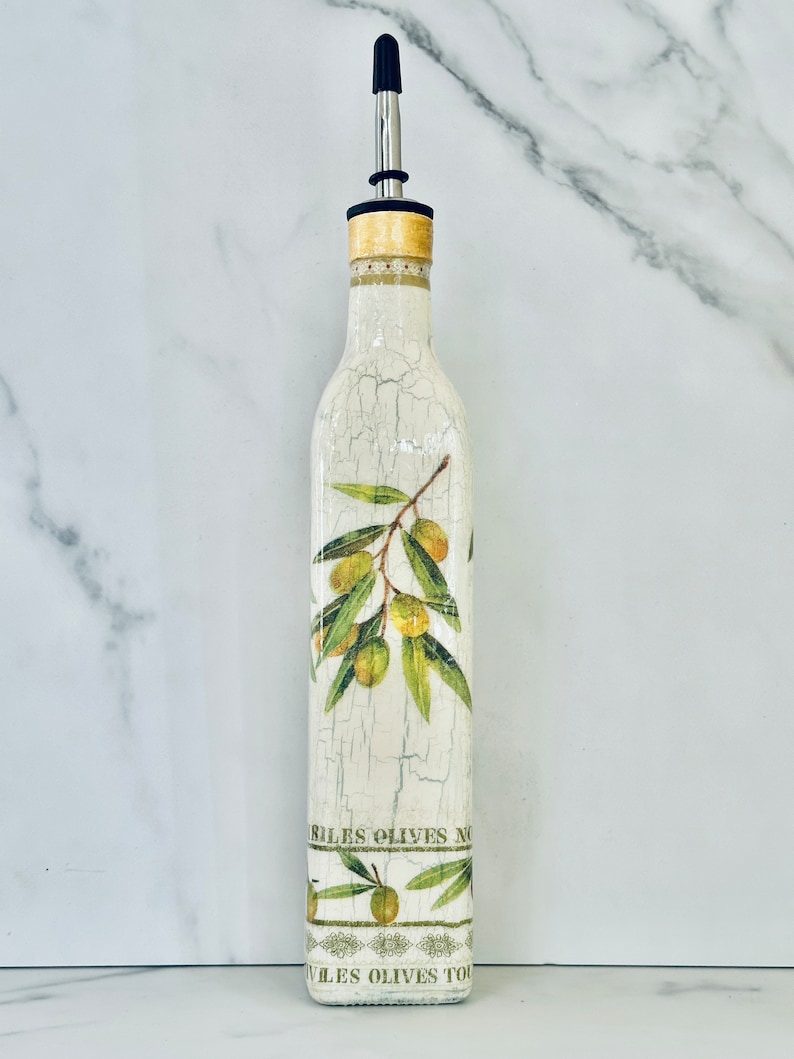 Dispensador de aceite de oliva/vinagre italiano, aceitera, decantador de aceite de oliva mediterráneo, griego, 16 onzas, 11" de alto x 2" de ancho imagen 3