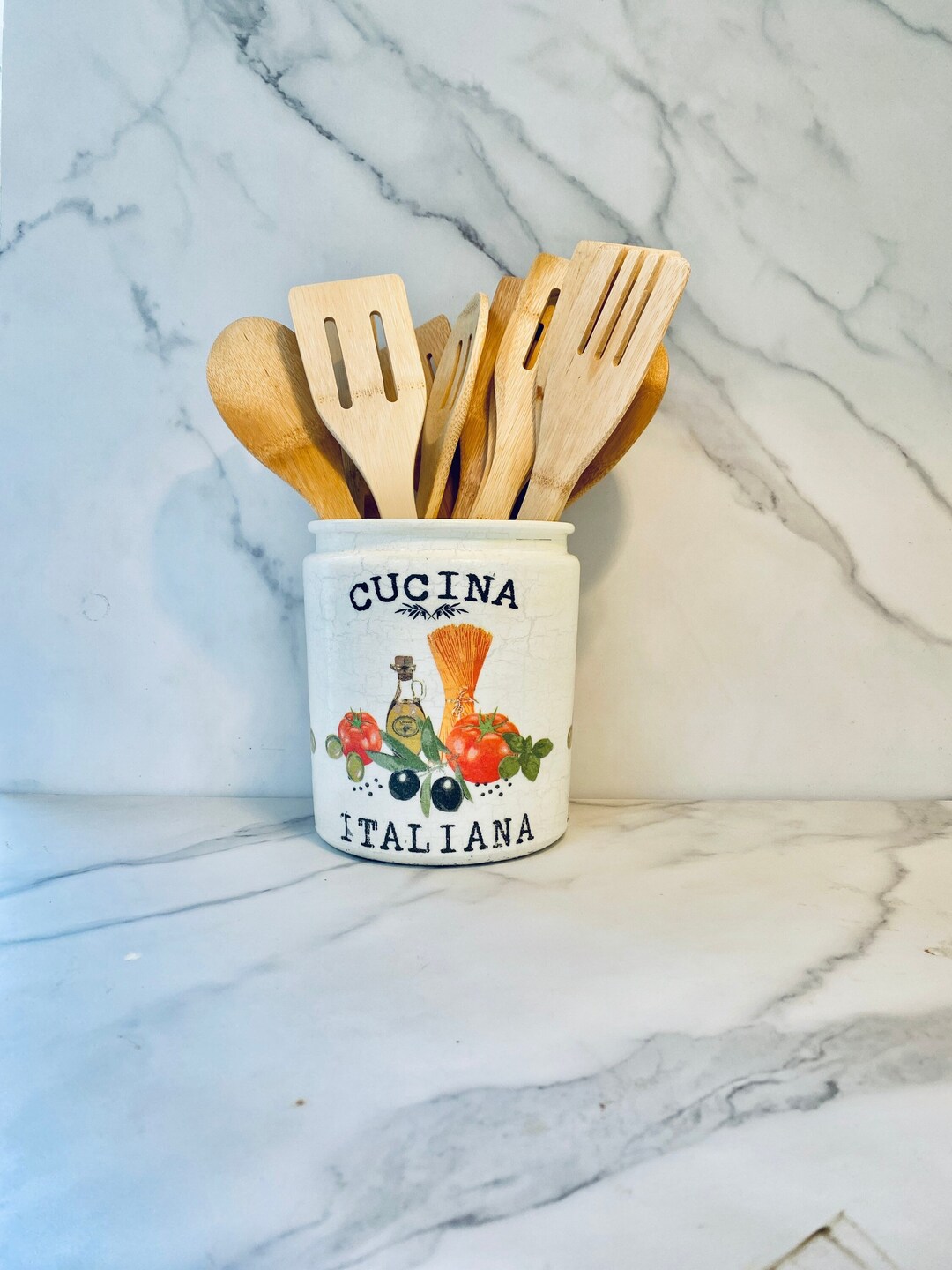 Cucina Italian Themed Kitchen Utensil Holder, Utensil Caddy, Utensil