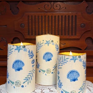 Beachy flicker candles, Seashells LED decorative candles, battery operated candle,  batteries  & remote included, 3&quot;Wx3&quot;/4&quot;/5&quot;, set of 3