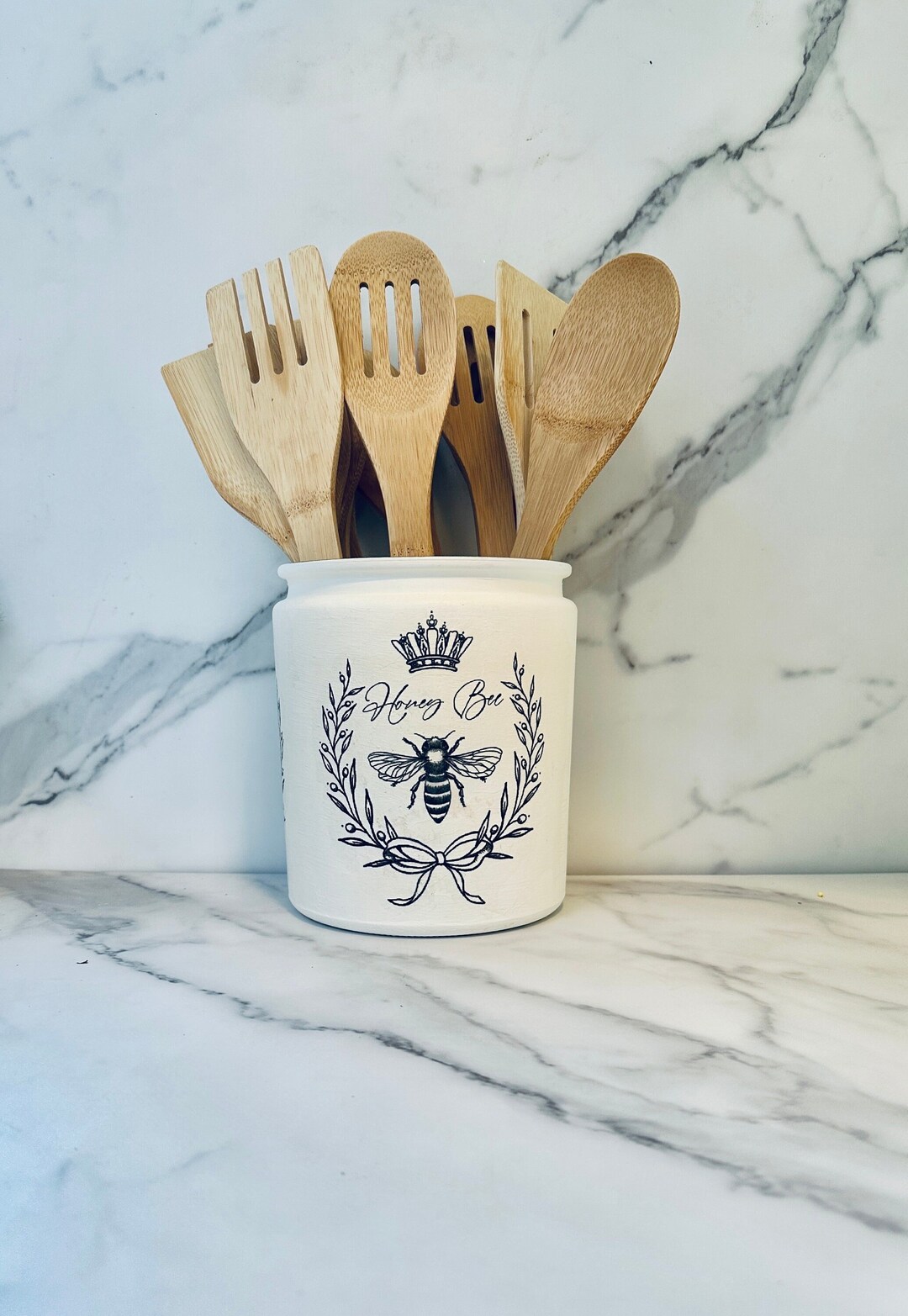 Honey Bee Utensil Holder, Bee Utensil Crock, Honey Bee Planter, Honey