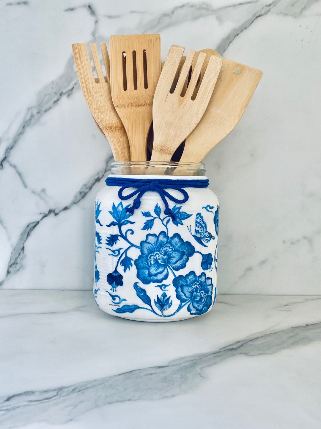 Blue & White Chinoiserie Kitchen Utensil Holder, Utensil Caddy, Utensil ...