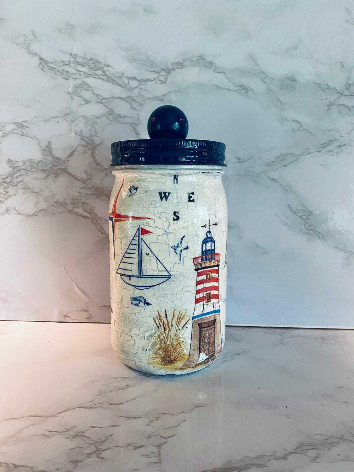 Nautical Lighthouse Sailboat Themed Utensil Holder Caddy Etsy